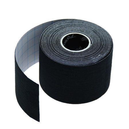 Roll of Precision Kinesiology Tape in Black, partly unrolled