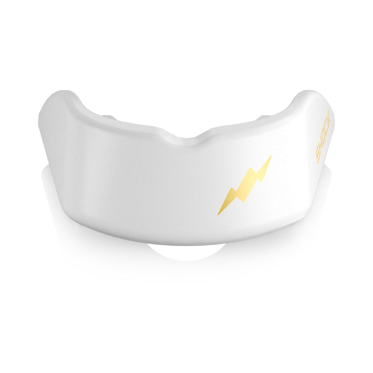 Shock Doctor Gel Strike Mouthguard in Ice White, front view with the lightning bolt logo