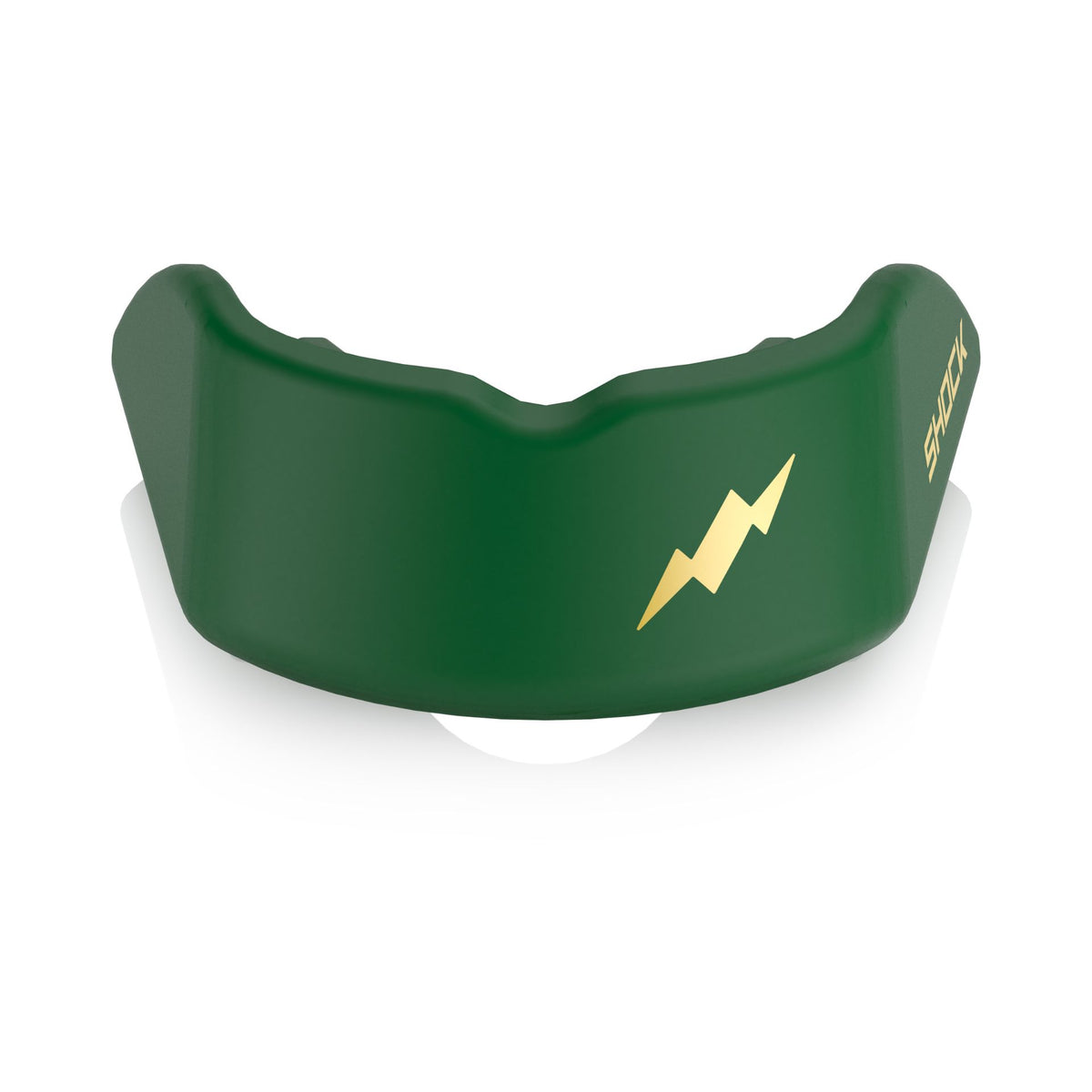 Shock Doctor Gel Strike Mouthguard in Speed Green, front view with the lightning bolt logo