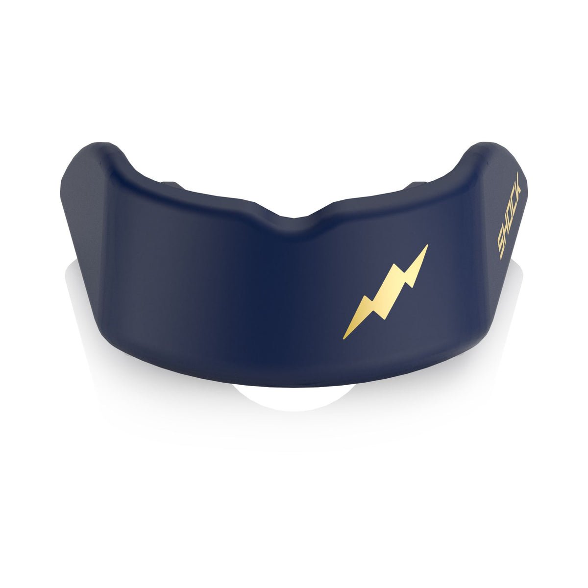 Shock Doctor Gel Strike Mouthguard in Midnight Blue, front view with the lightning bolt logo