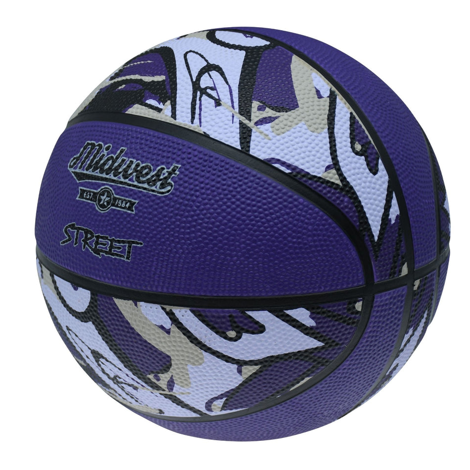 Midwest Street Basketball in Purple/Black/Grey, angled view showing the Midwest Street logo
