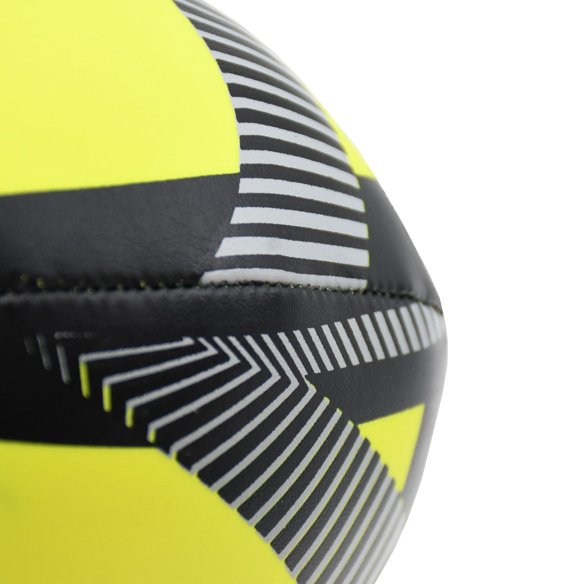 Close-up of the black and grey striped panels on the Soft Play Rugby Ball