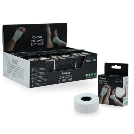 Precision Zinc Oxide Euro Tape counter display box with a single retail box and roll
