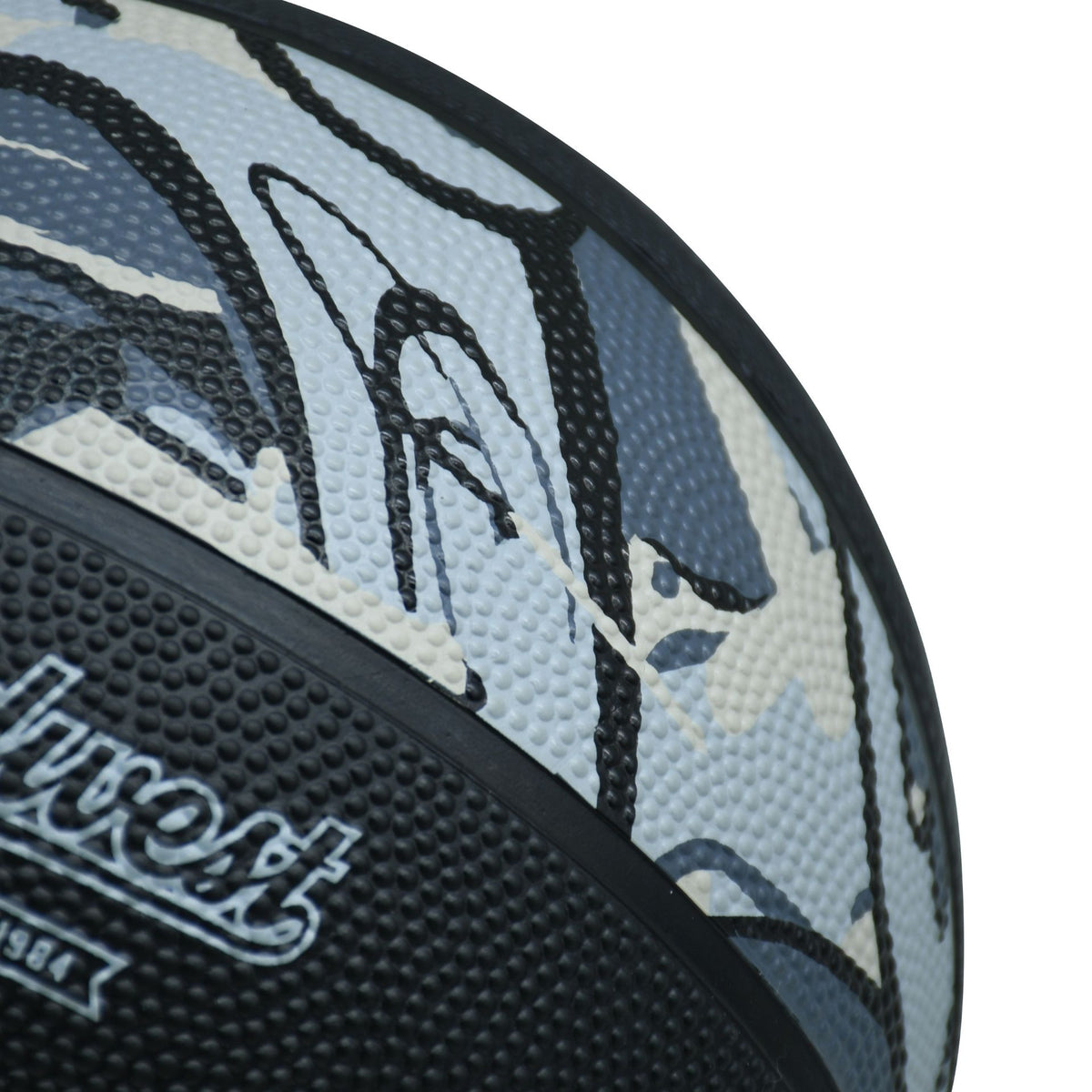 Close-up of the Midwest logo and patterned panels on a Black/Grey Midwest Street Basketball