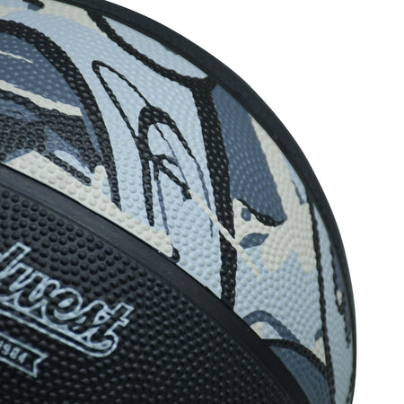Close-up of the Midwest logo and patterned panels on a Black/Grey Midwest Street Basketball
