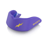 Shock Doctor Gel Strike Mouthguard in Miami Purple, side view with the gold lightning bolt logo