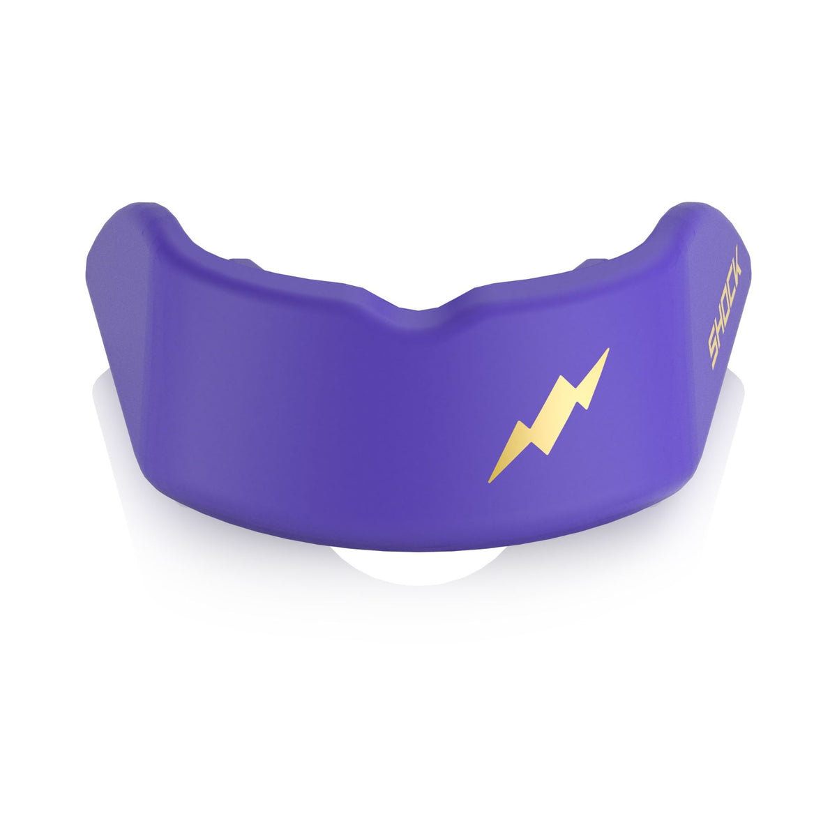 Shock Doctor Gel Strike Mouthguard in Miami Purple, front view with the lightning bolt logo