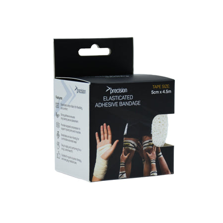 Precision Elasticated Adhesive Bandage 5cm x 4.5m in white, retail box front view