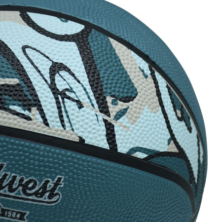 Close-up of the Midwest logo and patterned panels on a Blue/Black/Grey Midwest Street Basketball