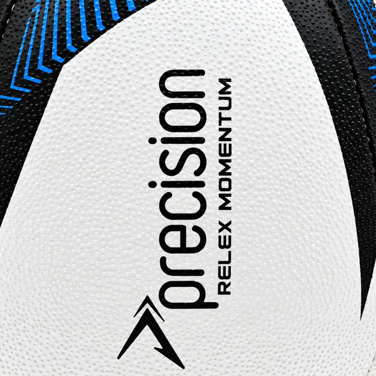 Close-up of the Precision logo and Momentum print on the white panel of the Reflex Trainer Ball