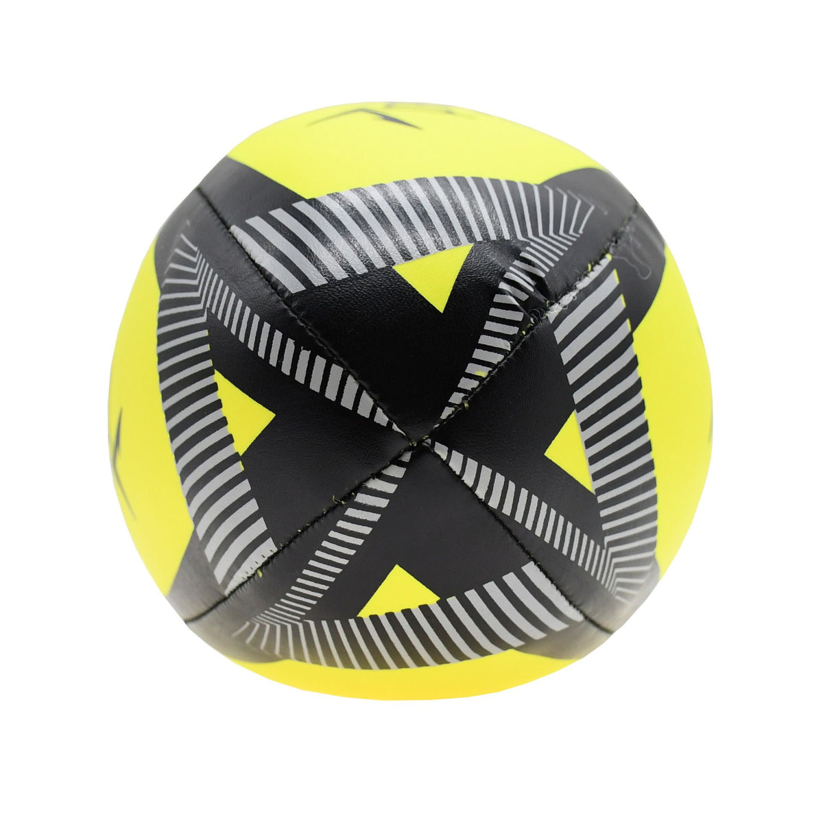 Top-down view of the Soft Play Rugby Ball showing the X-shaped black and grey panel pattern