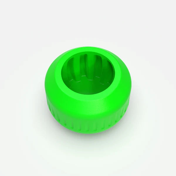 The nub Sports "nub - Green Thunder" is a bright green, round plastic cap with inner vertical grooves and outer textured ridges—shown from above on white—making it an ideal power hitter accessory for cricket bats.