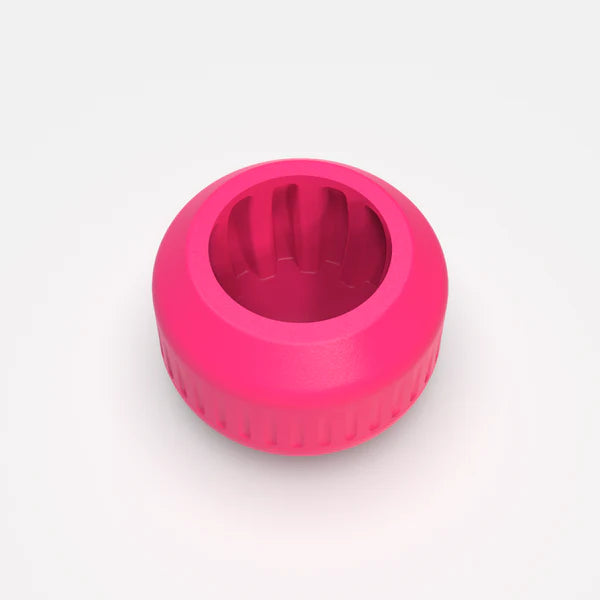 The nub Sports nub - Pink Six is a bright pink, round, ridged jar opener with a silicone bat grip-inspired interior for securely twisting open lids. Shown on a plain white background.