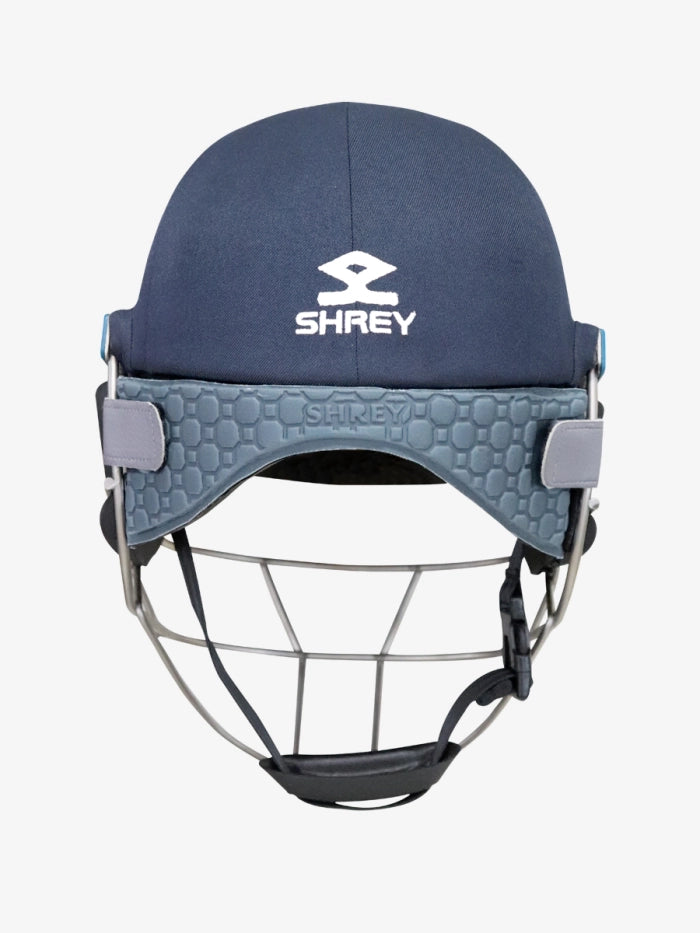 Shrey Pro Neck Protector (Grey) by Shrey, featuring gray padding for impact absorption and the white SHREY logo on the front, displayed against a plain white background.