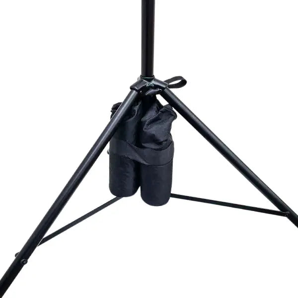 A close-up of a Ritelite Sports Lite Stability Kit tripod stand, featuring a black ballast bag attached at the leg center to enhance stability and keep your equipment steady.