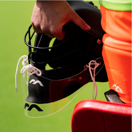 Mercian Elite Throat Guard : FM14 : side view : attached to helmet