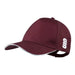 The Surridge Baseball Cap by Surridge is maroon with a 5-panel structured design, curved brim edged in white trim with black text, mesh-reinforced front, side white lettering, and an adjustable back strap.