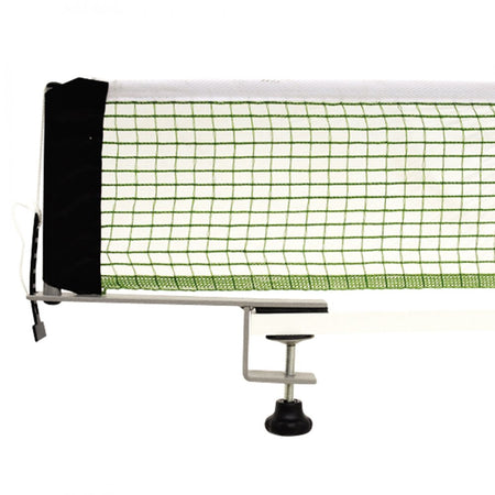 A close-up of the Butterfly Long Life Net and Post by Butterfly, featuring a durable nylon net with a white and green grid pattern, black trim on one side, and a strong steel clamp for secure table attachment.