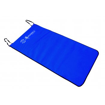 The Sure Shot Aerobic Non Slip 10mm mat is a bright blue rectangular exercise mat with two black handles at the top corners and a white Sure Shot logo on the upper left side.