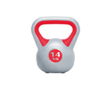 The Urban Fitness Vinyl Kettlebell by Urban Fitness features a gray body, red handle, and a front red label with “14 KG” in white, designed for functional strength and core stability, shown isolated on a white background.