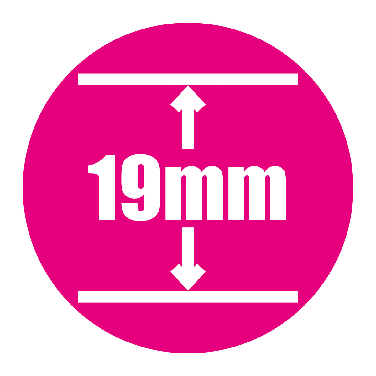 White text in a pink circle reads 19mm, with white arrows and lines highlighting the 19mm playing top thickness of the Butterfly Active 19 Deluxe Rollaway Table Tennis Table by Butterfly.