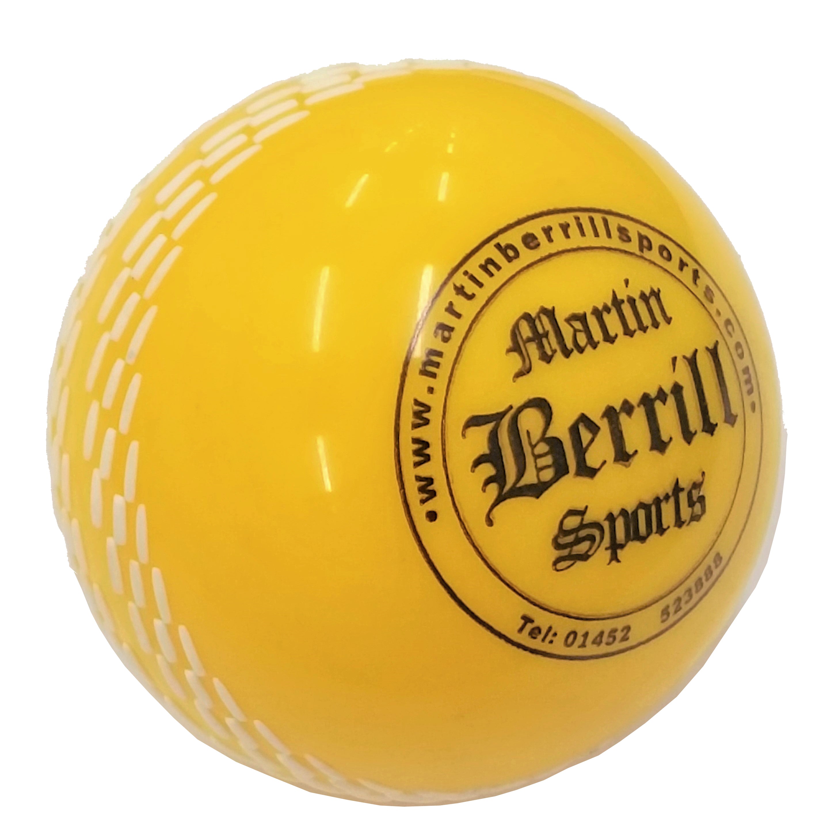 The Storm PVC Coaching & Training Ball by Martin Berrill Sports is a bright yellow ball featuring white seam patterns and black-printed branding—ideal for training sessions or use as a coaching ball.