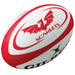 The Gilbert Scarlets Replica Rugby Ball by Gilbert features the Scarlets team logo with a red dragon—an ideal choice for any Guinness Pro 14 rugby fan.
