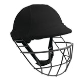 The Gray Nicolls Helmet Clads in black features a metal face guard, adjustable chin strap, and customisable helmet colours for personalised head protection during play, shown here on a white background.