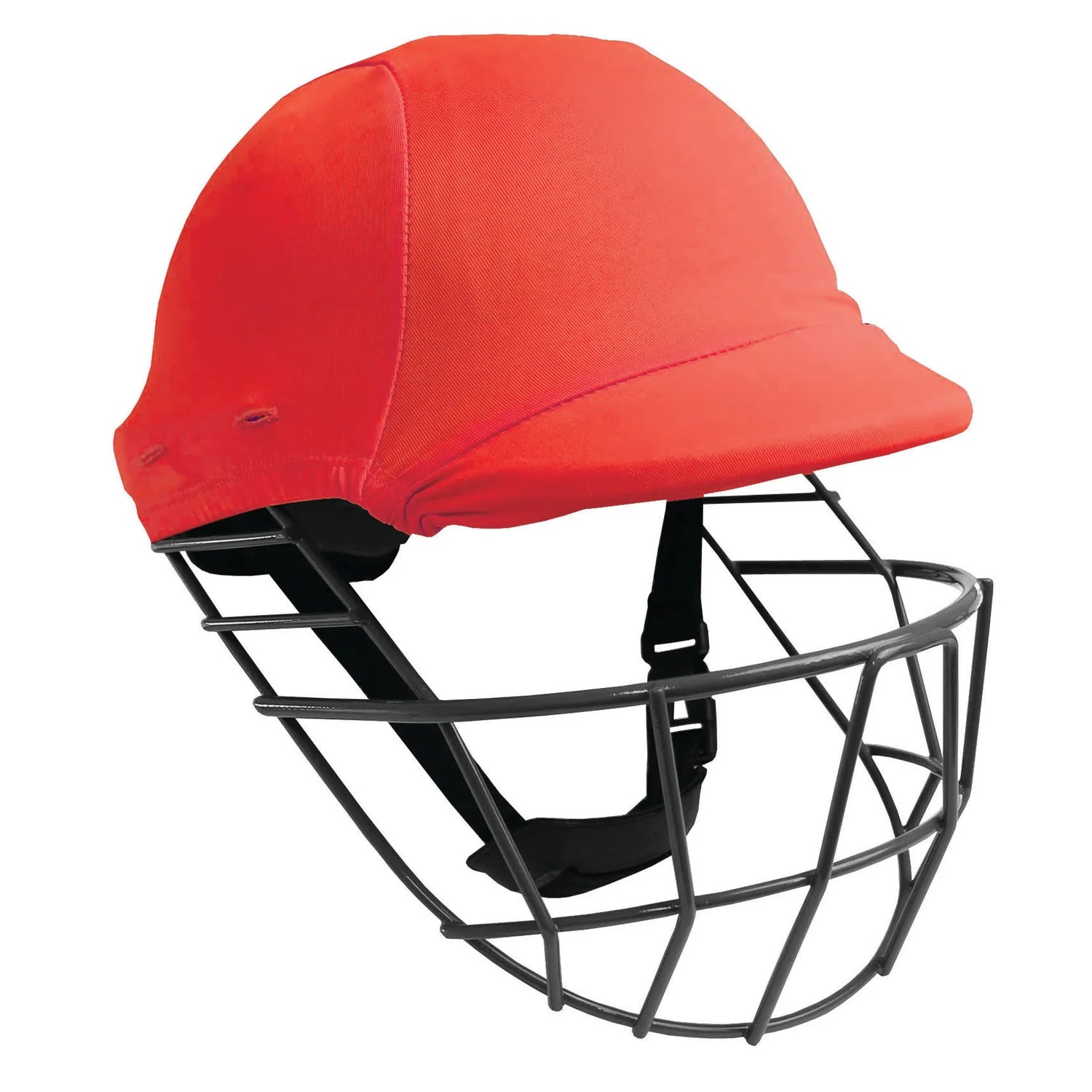 The Gray Nicolls Helmet Clads is a red helmet with a black metal face guard, side ventilation holes, and an adjustable chin strap for protection and comfort. Personalisation available.