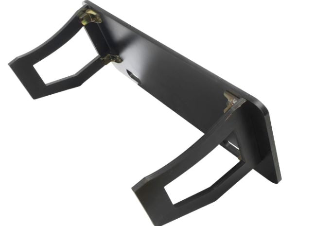 The Samba Rebound Board by Samba Sports is a black wooden laptop desk stand with foldable legs and open rectangular cutouts, resembling a football training rebound board, shown from an angled side view on a white background.