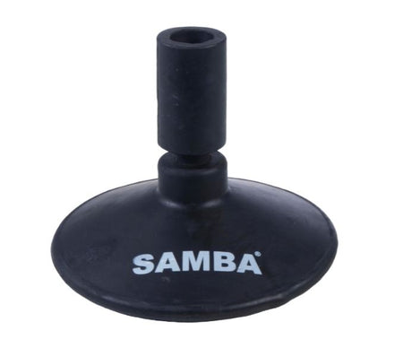 The Samba Sports Multi-Purpose Heavy Duty Pole Base is a durable black rubber base, printed with 'SAMBA' in white, designed to securely hold and support vertical poles like boundary or corner flag poles.