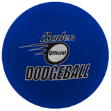 The Baden Dodgeball (Blue) by Baden Sports is a size 7 blue textured rubber dodgeball featuring "Baden Official Dodgeball" printed in black, white, and silver on the front with a stylized swoosh design.