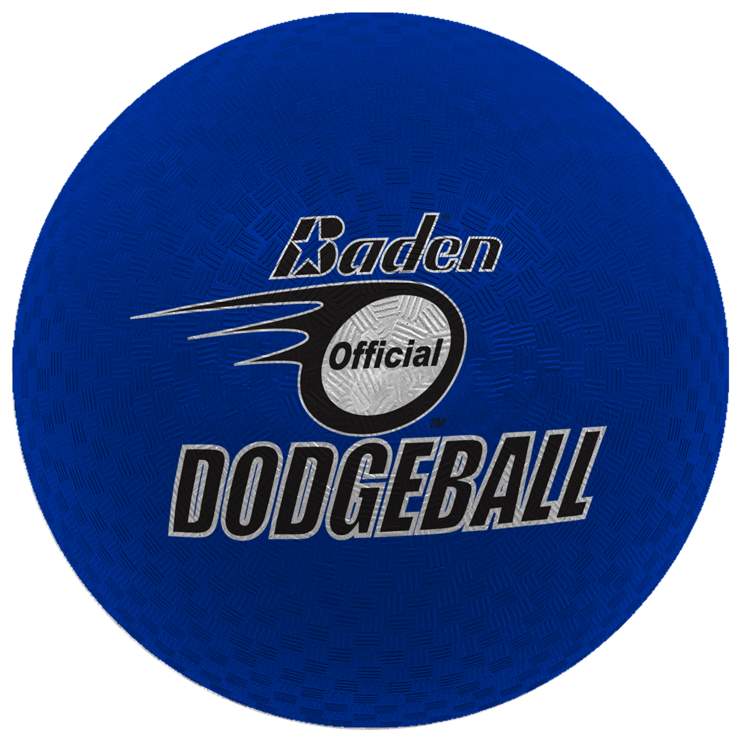 The Baden Dodgeball (Blue) by Baden Sports is a size 7 blue textured rubber dodgeball featuring "Baden Official Dodgeball" printed in black, white, and silver on the front with a stylized swoosh design.