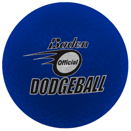 The Baden Dodgeball (Pack of Four) - Size 7 by Baden Sports features a blue, soft rubber design, textured surface, and “Baden Official Dodgeball” text in black, white, and silver printed on the front.
