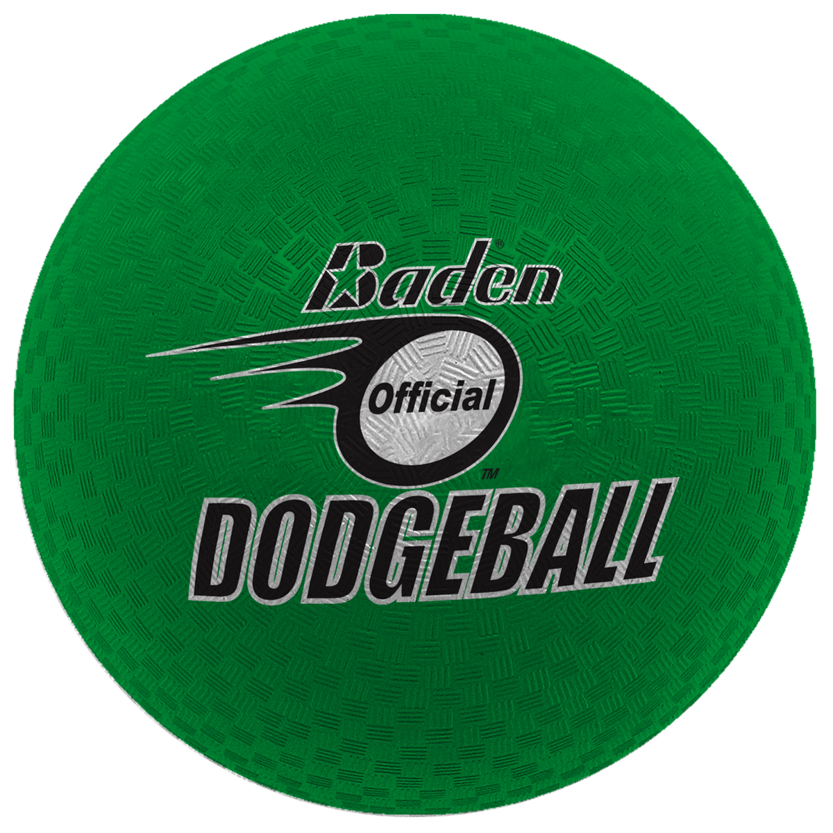 The Baden Dodgeball (Green) by Baden Sports is a green, textured, soft rubber dodgeball featuring "Baden Official Dodgeball" printed in black and white on the front.