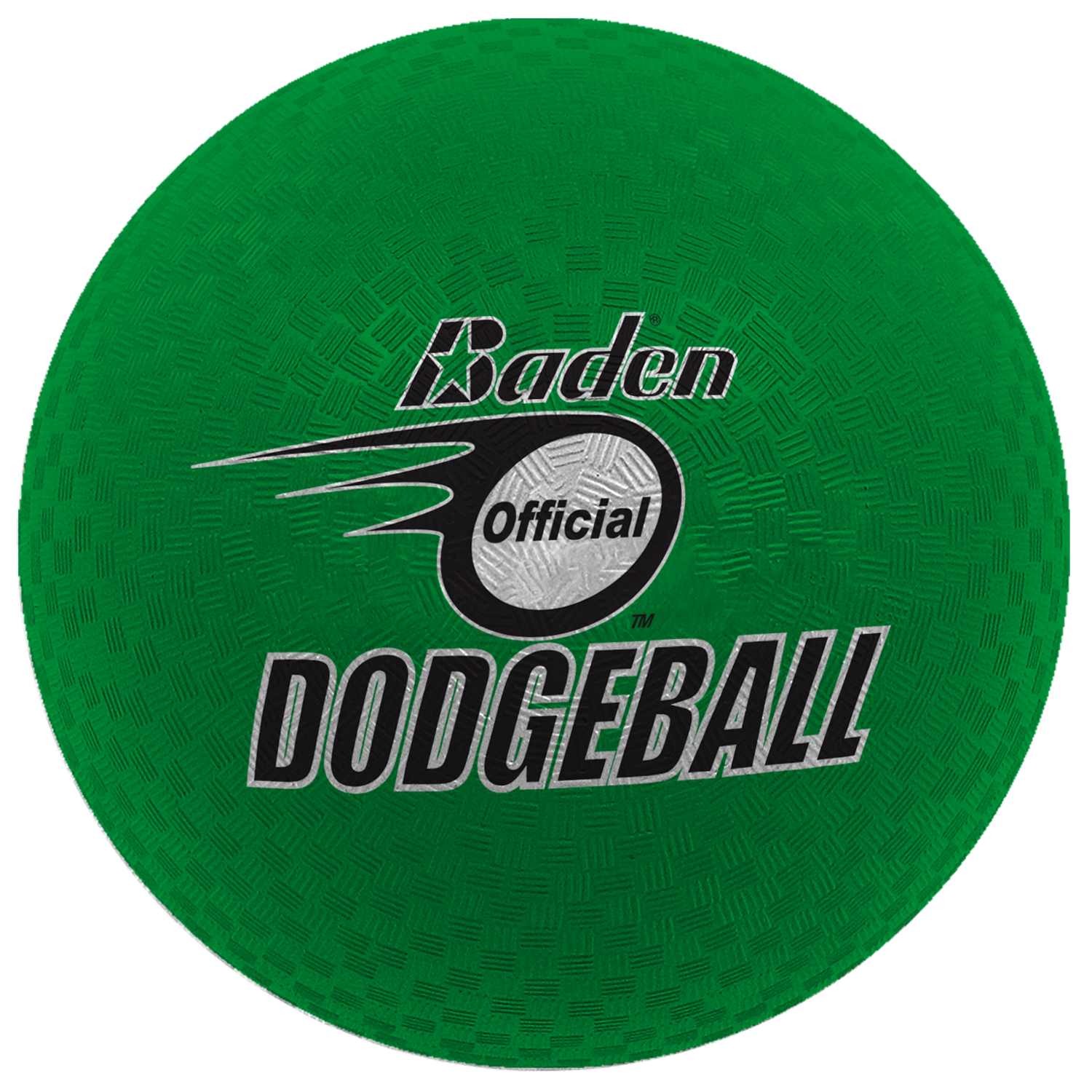 The Baden Dodgeball (Green) by Baden Sports is a green, textured, soft rubber dodgeball featuring "Baden Official Dodgeball" printed in black and white on the front.