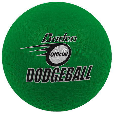 The Baden Dodgeball (Green) by Baden Sports is a green, textured, soft rubber dodgeball featuring "Baden Official Dodgeball" printed in black and white on the front.
