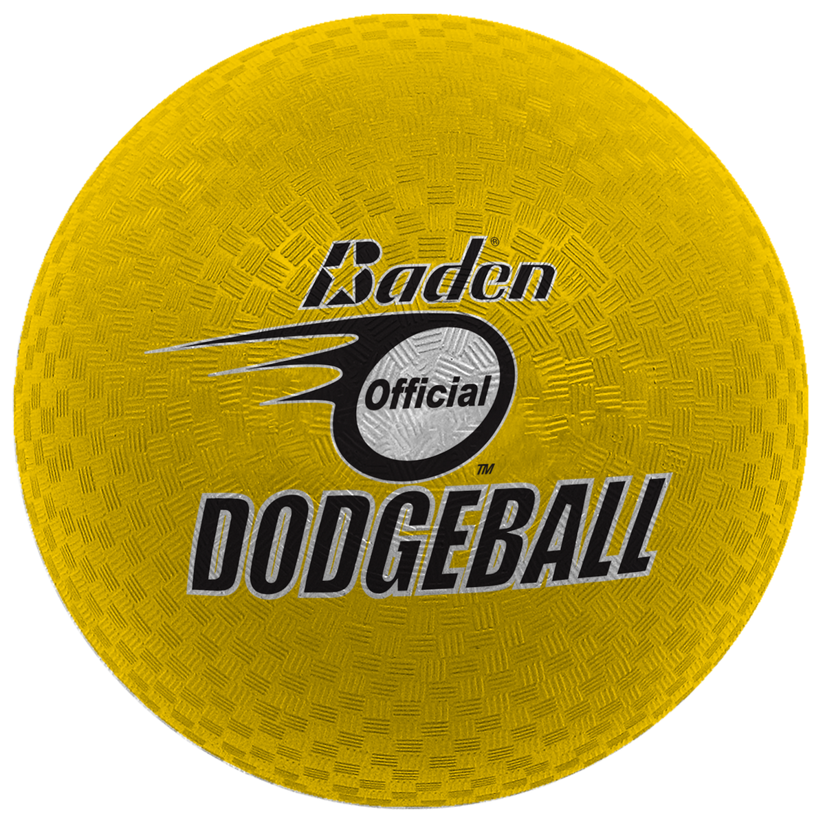 The Baden Dodgeball (Yellow) by Baden Sports is a soft rubber ball with a textured surface and "Baden Official Dodgeball" printed in bold black and white on the front.