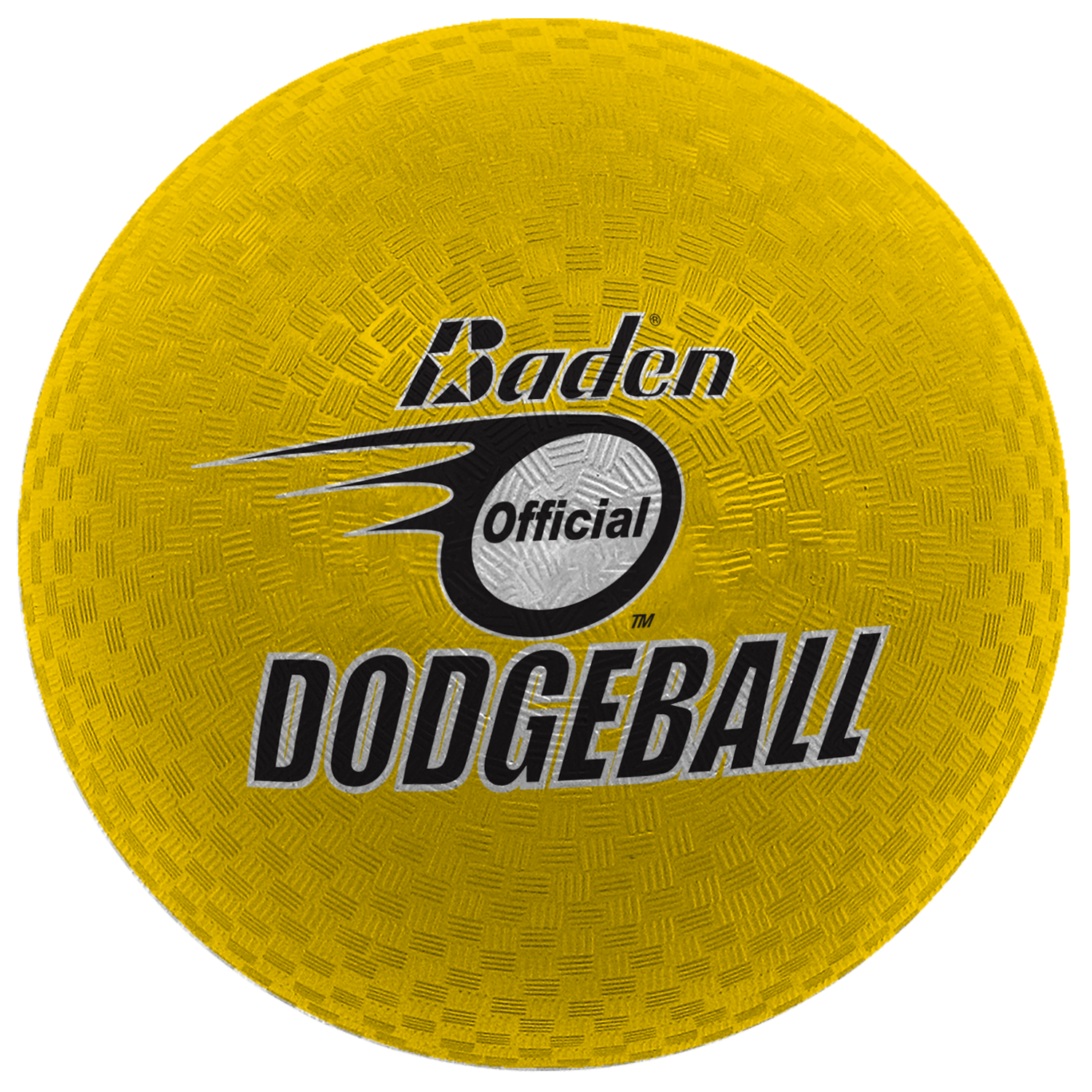 The Baden Dodgeball (Yellow) by Baden Sports is a soft rubber ball with a textured surface and "Baden Official Dodgeball" printed in bold black and white on the front.