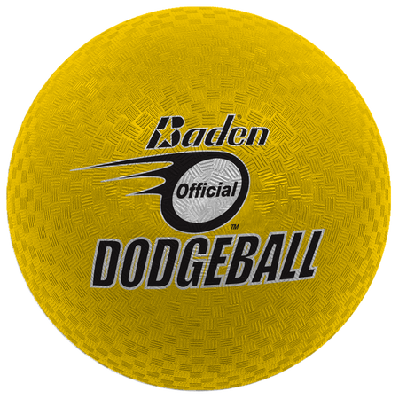 The Baden Dodgeball (Yellow) by Baden Sports is a soft rubber ball with a textured surface and "Baden Official Dodgeball" printed in bold black and white on the front.