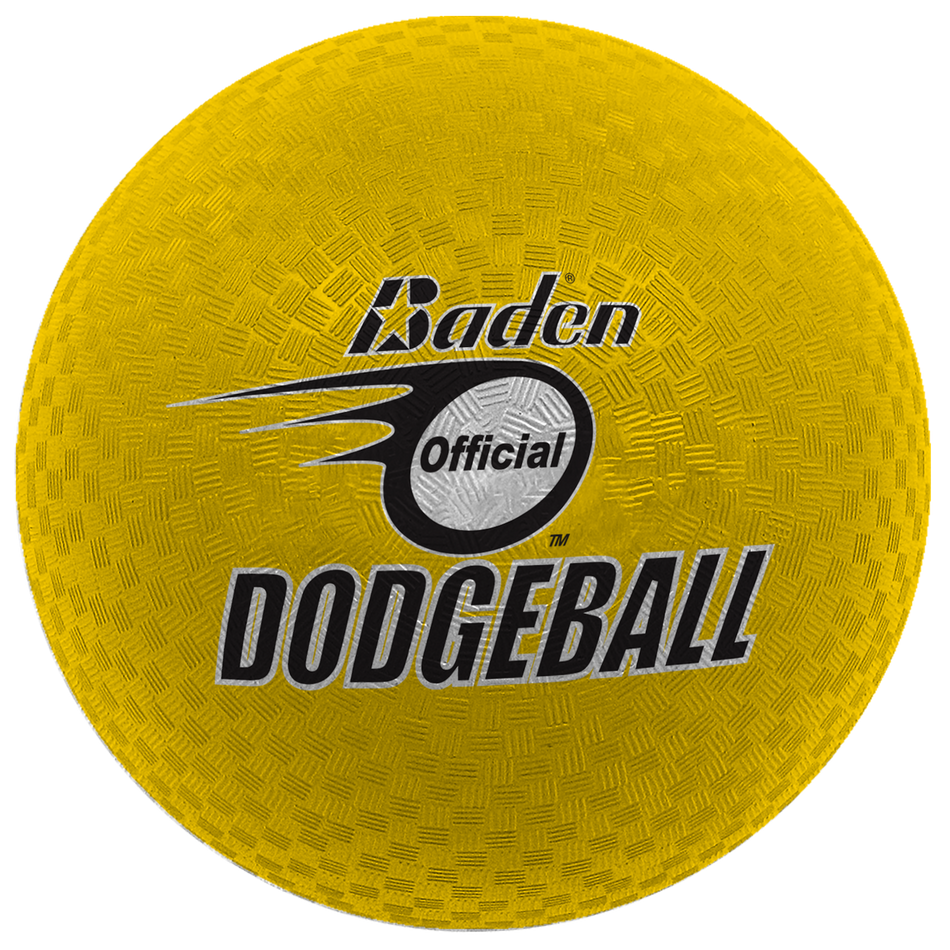 The Baden Dodgeball (Yellow) by Baden Sports is a soft rubber ball with a textured surface and "Baden Official Dodgeball" printed in bold black and white on the front.