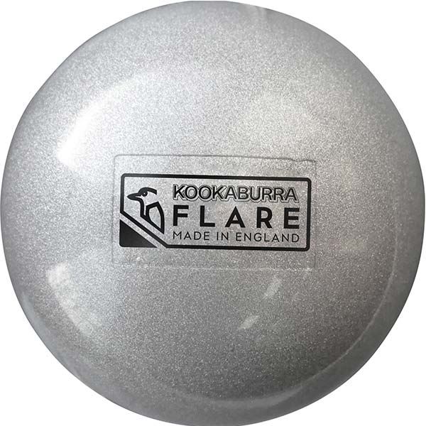 The Kookaburra Flare Hockey Ball is a silver training and practice ball by Kookaburra, featuring the brand's name and logo on its label.