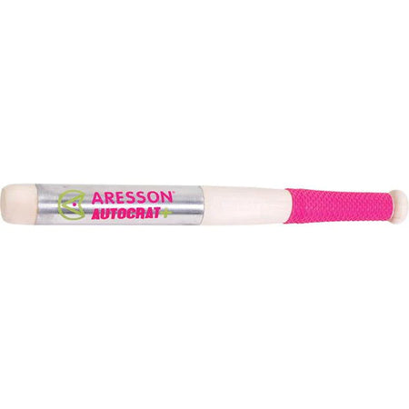 The Aresson Autocrat Plus Rounders Bat & Ball Pack features a white and silver rounders bat with a pink grip, the Aresson branding, and "Autocrat" printed on the side in pink and green letters.