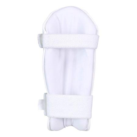 The Kookaburra Pro Armguard Adult by Kookaburra is a white PU sports guard with two adjustable Velcro straps and a multi flex design for superior impact protection, displayed against a plain background.