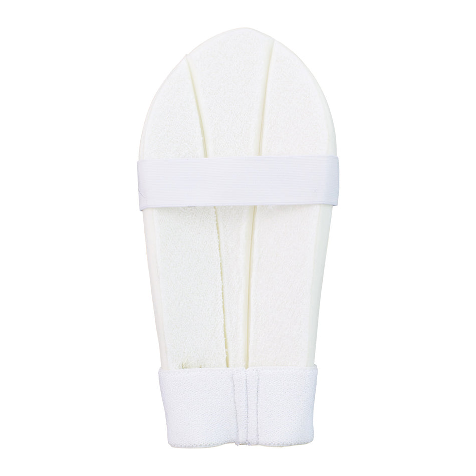The Kookaburra 1000 Arm Guard by Kookaburra, shown on a plain white background, features two elastic straps and an absorbent towel back for a secure fit and comfort.