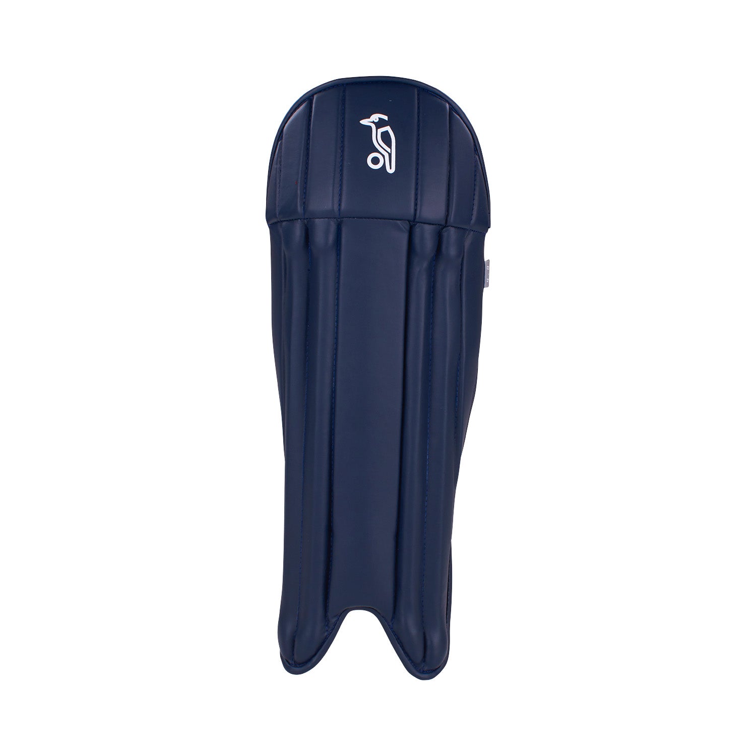 The Kookaburra 4.0 T20 Wicket Keeping Pads by Kookaburra are navy blue, lightweight pads with vertical padding lines and a white bird-and-ball logo near the top, offering excellent impact protection for intense cricket matches.