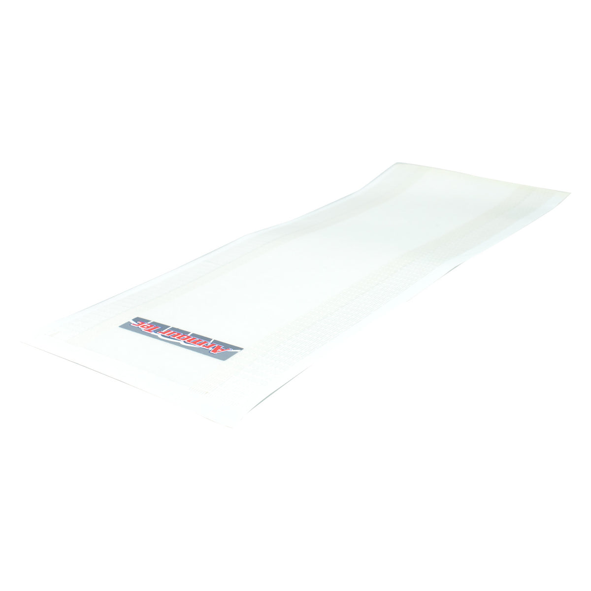A rectangular white Kookaburra Armourtec Anti Scuff Sheet by Kookaburra, resembling a medical adhesive strip or wound dressing pad, with perforated edges and a small red and gray label near one end, on a plain white background.