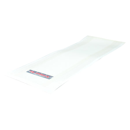 A rectangular white Kookaburra Armourtec Anti Scuff Sheet by Kookaburra, resembling a medical adhesive strip or wound dressing pad, with perforated edges and a small red and gray label near one end, on a plain white background.