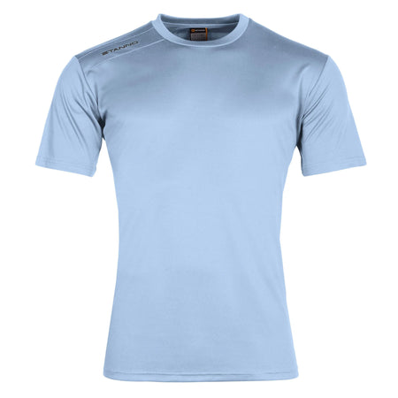 The Stanno Field Football Shirt Set by Stanno features a light blue short-sleeve crew neck design with a small logo on the right shoulder, making it ideal as a team or practice football shirt.
