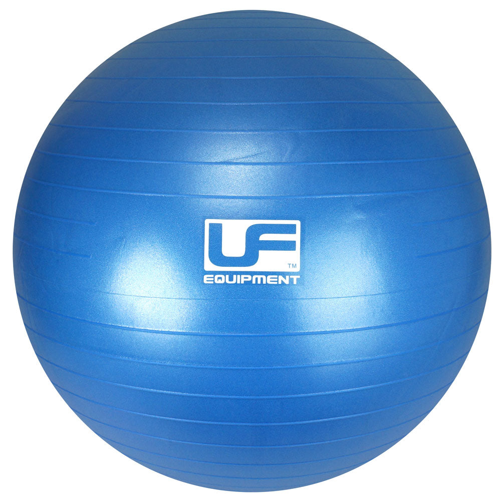 The Urban Fitness 500kg Burst-Resistant Fitness Ball 65cm is a blue exercise ball with horizontal ridges and the Urban Fitness logo in white, designed for burst resistance to support better posture during workouts.